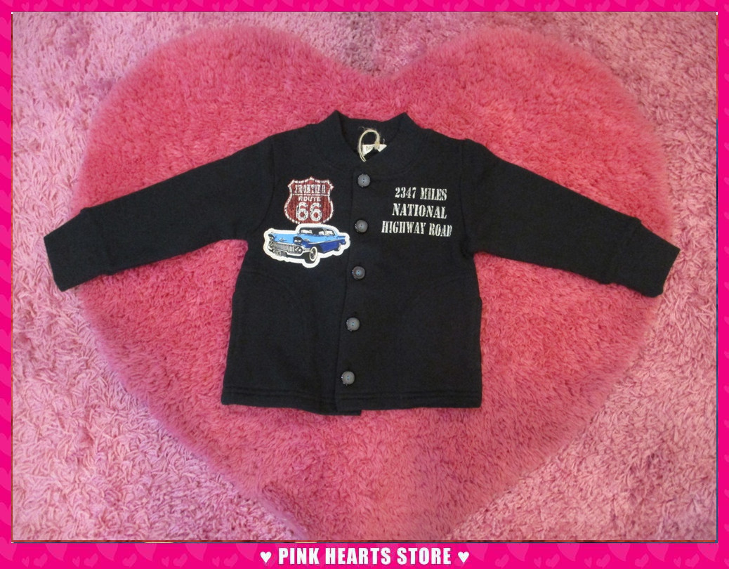 新品キッズ◇値下げ!!Acoba(アコバ)クラッシックカーとルート標識プリントボタンブルゾン 90cm 06-2914拍卖