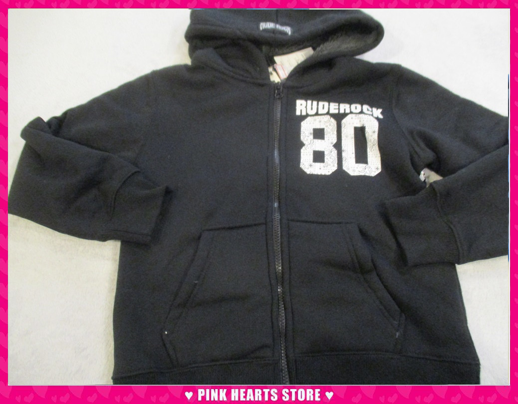 新品キッズ◇RUDE ROCK(ルードロック)裏ファー前開きジップパーカー ブラック 140cm 04-7842拍卖