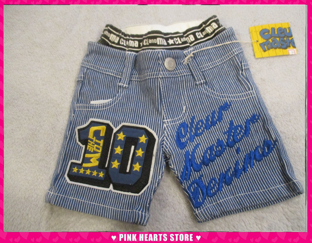 新品キッズ◇訳ありCLever master 10番ワッペン付きストレッチヒッコリーショートパンツ 80cm 34-510拍卖