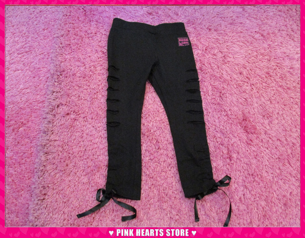 新品キッズ◇RUSK GIRL ダメージ入りすそシャーリングレギンス 黒 100cm 67-25拍卖