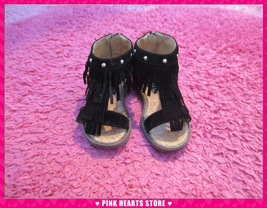 新品キッズ靴◇In The pink フリンジサンダル 黒 15cm 69-274拍卖