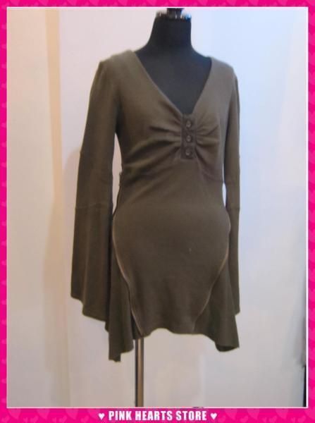 新品レディース◇JuddyCorn(ジュディコーン) ラッパ袖Vチュニック カーキ 43-7046拍卖