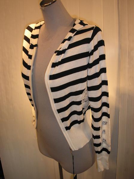 新品レディース◇値下げ!!ニットジップパーカー黒ボーダー M 53-1500拍卖