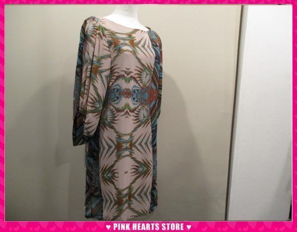 新品レディース◇値下げ!!シフォン7分袖ワンピース リーフ柄 M-L 46-1541拍卖