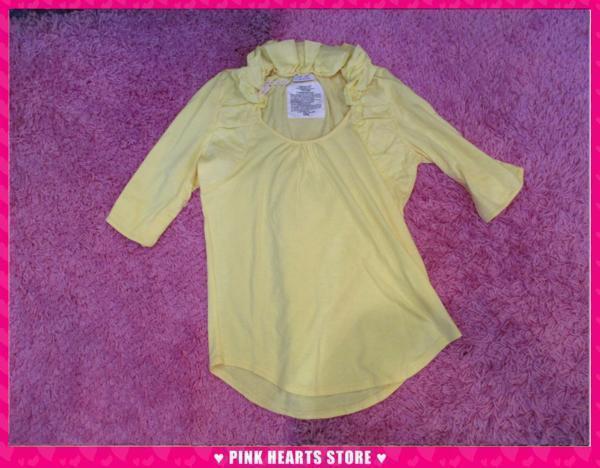 新品レディース◇JuddyCorn(ジュディコーン) フリルえり使い 5分袖Tシャツ 綿100% イエロー 43-6098拍卖