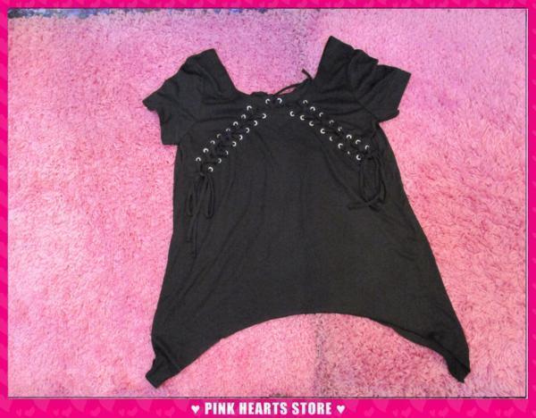 新品レディース◇スピンドル使いヘムチュニックTシャツ 黒 M 15-21227拍卖