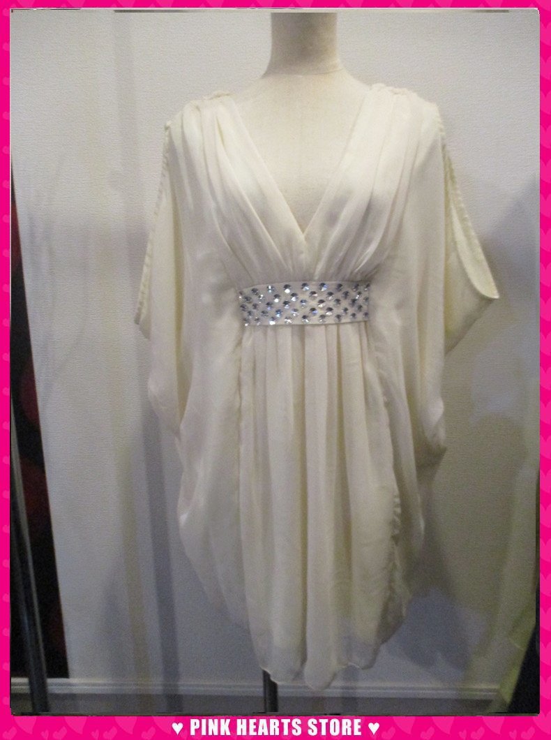 新品レディース◇Tika&GROSS ウエスト丸ストーン付きVネックドレス 29-342拍卖