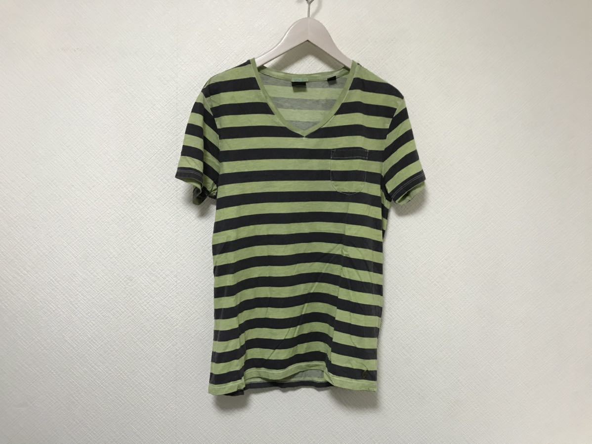 本物スコッチアンドソーダSCOACH&SODAコットンボーダー柄Vネック半袖TシャツメンズサーフアメカジミリタリービジネスMトルコ製グレー拍卖