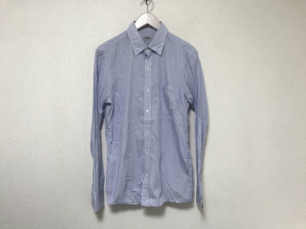 本物ユナイテッドアローズUNITEDARROWSディストリクトdistrictコットンストライプ柄長袖シャツメンズビジネススーツ青ブルー39S日本製拍卖