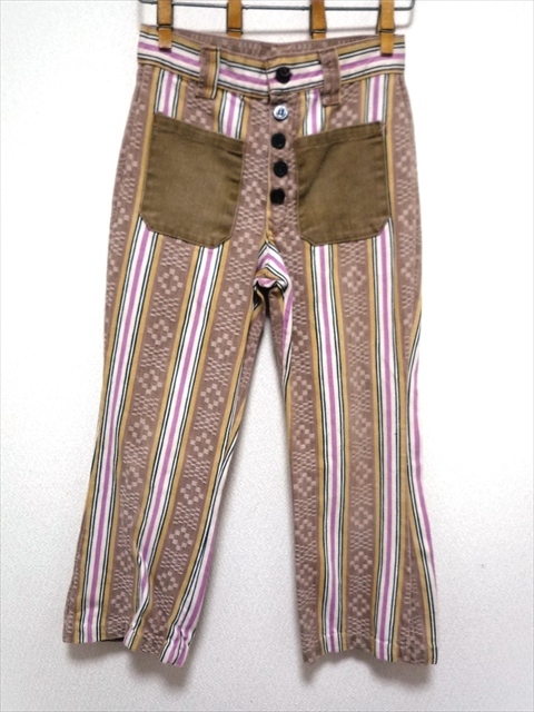70’s ビンテージ Playtown ストライプ柄 ブーツカット パンツ 子供服 キッズ 香港製 100%綿 茶×ピンク×白×黄土色×黒 90~100位?拍卖