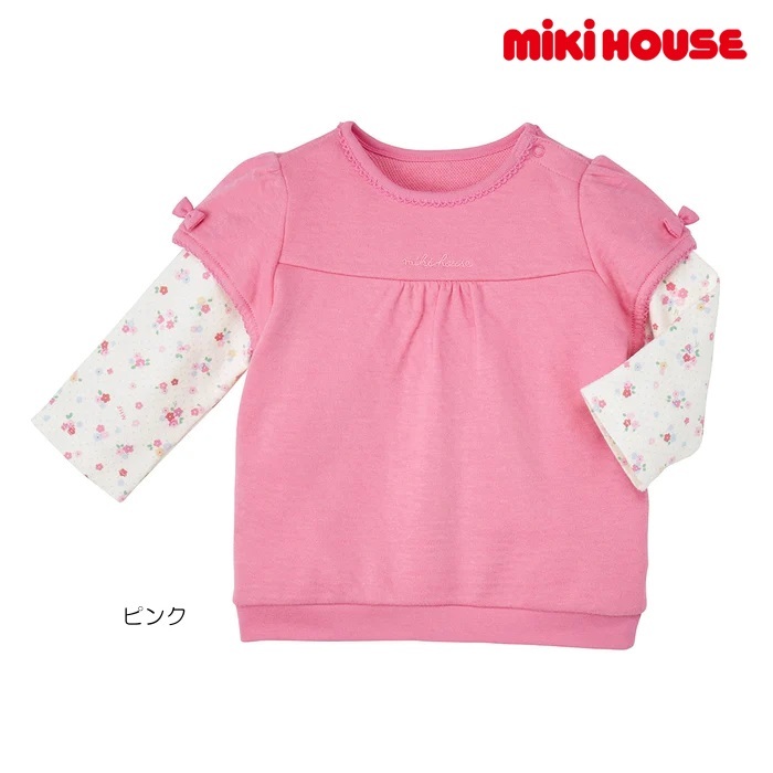 即決です!【ミキハウス】新品未使用♪mikihouse 80cm 75cm~85cm 接結カノコ天竺長袖トレーナー ベビー キッズ 子供服 女の子 ピンク拍卖