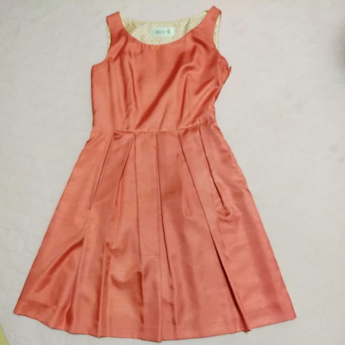 美品★ロペ・ROPE★ワンピース・ノースリーブ・オレンジ★フレアスカート・ボックスプリーツ・38★拍卖