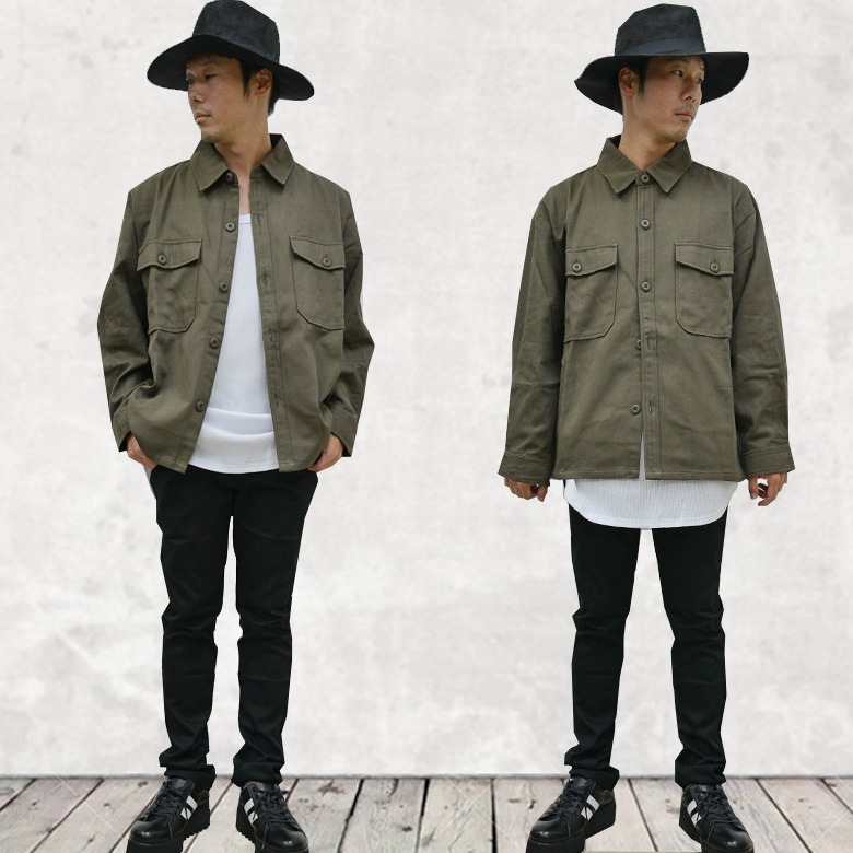 ビッグシルエットコットン100%超ヘビーツイルCPOシャツジャケット 0148vr新品カーキM拍卖