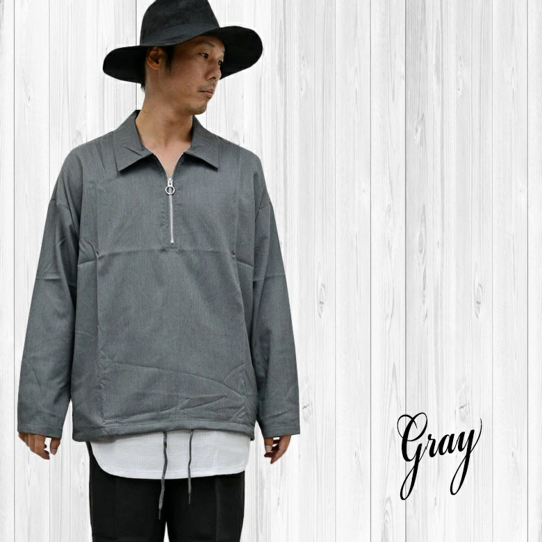 無地TRストレッチハーフジップシャツジャケット rv7465 新品グレーL拍卖