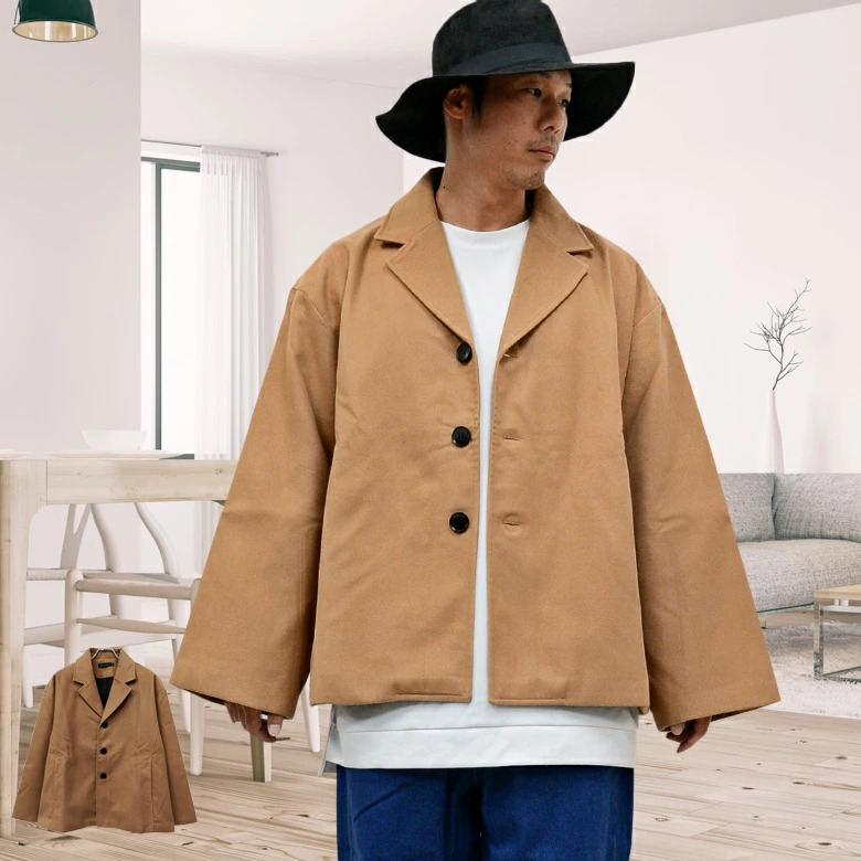 ビッグシルエットウールタッチ ショート丈ノッチドラペル コート rv7710新品ベージュL拍卖