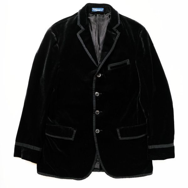 90's ポロラルフローレン 4ボタン ベロア テーラードジャケット 黒 (L) ブラック パイピング 90年代 旧タグ オールド拍卖