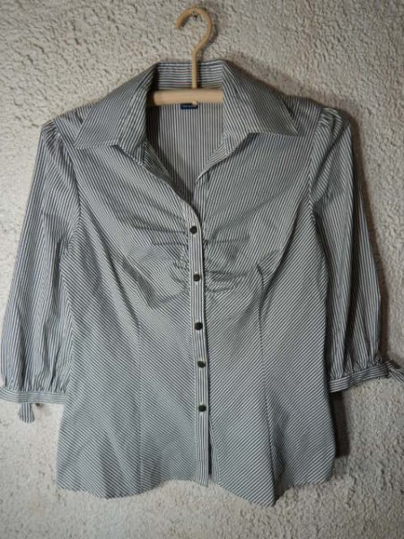 n8080 MIDORI.K.PLAN ミドリ ケイ プラン 日本製 ストライプ デザイン シャツ 7分袖 人気 送料格安拍卖