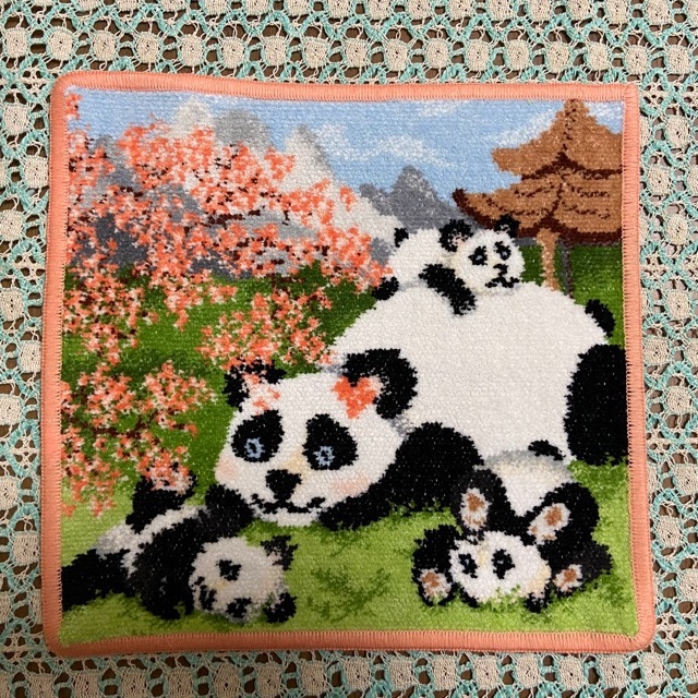 ◆新品 フェイラー FEILER タオルハンカチ Mama bear ママベアー パンダ Apricot サーモンオレンジ系 シュニール織拍卖