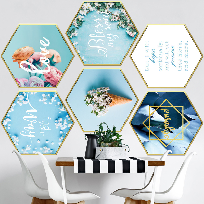 hesperus ウォールステッカー YAC015 ブルー系 六角形 花束 癒す DIY 壁紙 インテリアシート 剥がせるシール 送料無料拍卖