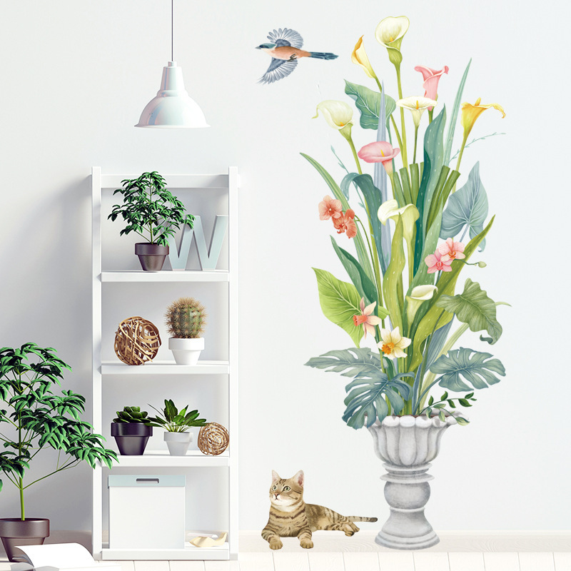 hesperus ウォールステッカー YAD080 植木鉢 植物 鳥 自然 癒す DIY 壁紙 インテリアシート 剥がせるシール 送料無料拍卖