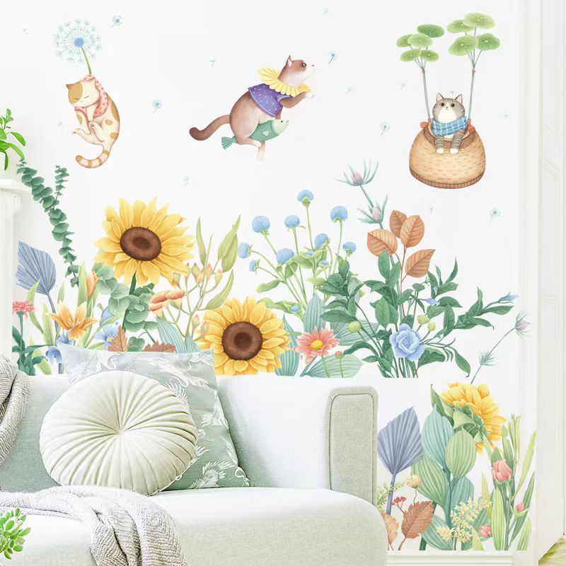 hesperus ウォールステッカー YAD094 ガーデン 向日葵 植物 猫 自然 癒す DIY 壁紙 インテリアシート 剥がせる 送料無料拍卖
