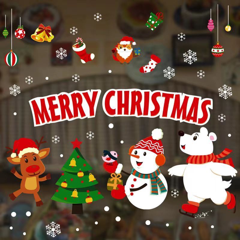 hesperus ウォールステッカー YSD037 クリスマス 雪だるまと動物の遊び DIY壁紙インテリア窓シート剥がせる 送料無料拍卖