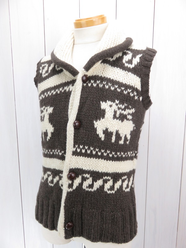 【送料無料】ジャーナルスタンダード ニットベスト カウチン ショールカラー ベージュ 茶 L拍卖