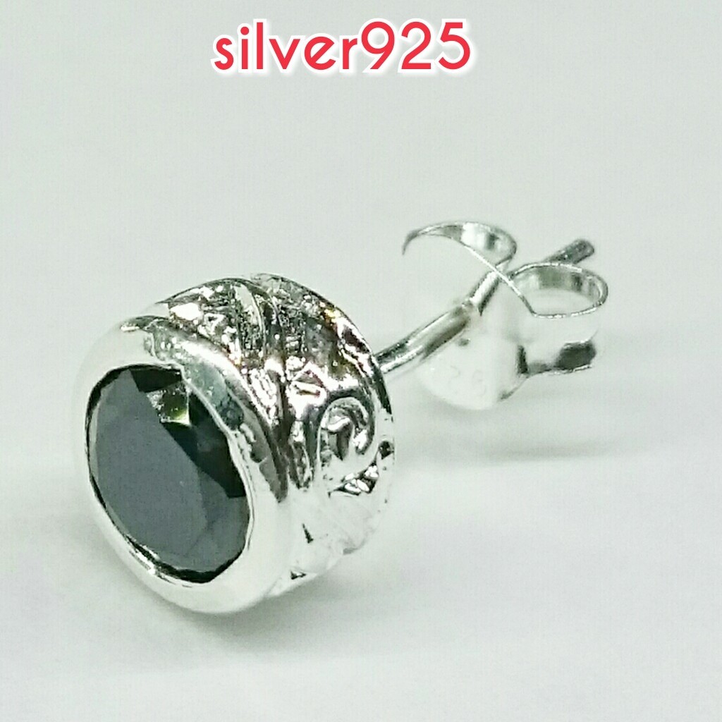 大人気!!ジルコニアピアス ブラック 丸型 7ミリ シルバー925 片耳~ アラベスク拍卖