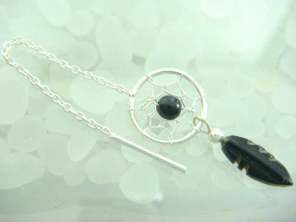激安 チェーンピアス ドリームキャッチャー BLACK シルバー925 片耳~拍卖