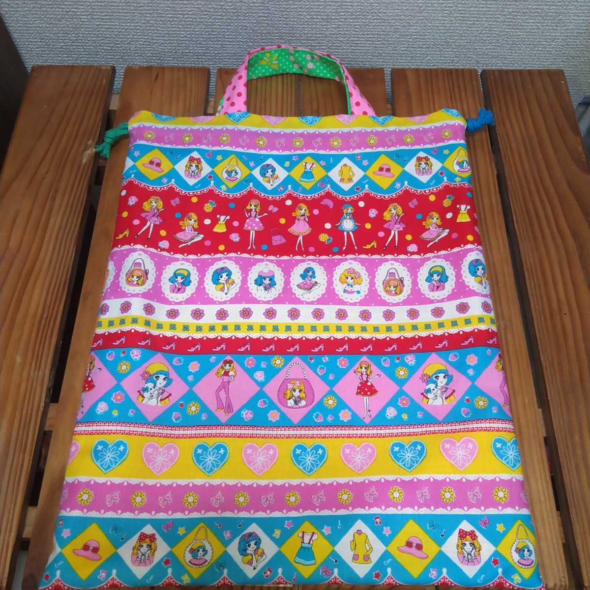 入園入学準備 レトロガール 体育袋袋 お着替え袋 巾着袋 女の子 ゆめかわ ハンドメイド拍卖