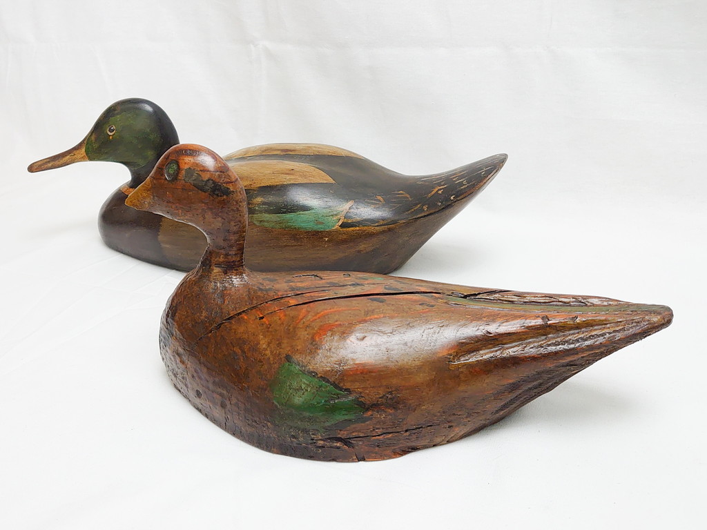 R-062385 イギリスビンテージ 1930年代 デコイ2点セット(鴨、置物、置き物、模型、ディスプレイ、インテリア、ヴィンテージ)拍卖