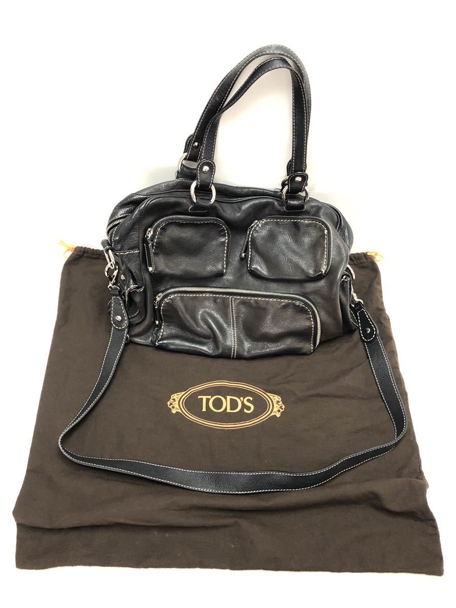 ☆二点以上で送料無料!2A42 ITALY製!TOD'Sトッズ オールレザー2WAYバッグ メンズ 焦茶 紺 革バッグ ショルダー 本革 オンオフ 上質カーフ拍卖
