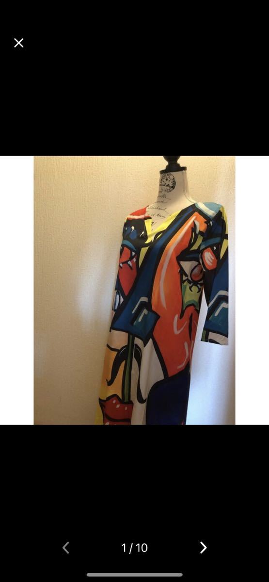 ★新品★個性派カラフル女性顔プリントワンピースL★最終値下げ★他フリマでもセール中★現品限り!拍卖