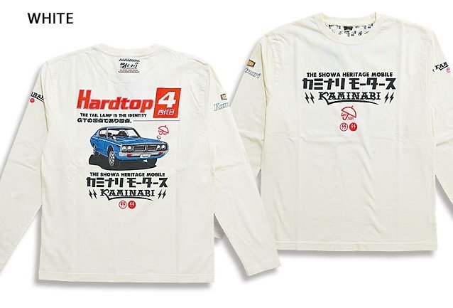 ハードトップ四代目ロングTシャツ◆カミナリ ホワイトMサイズ 中排気量 KMLT-223 雷 エフ商会 efu 昭和 旧車 長袖拍卖