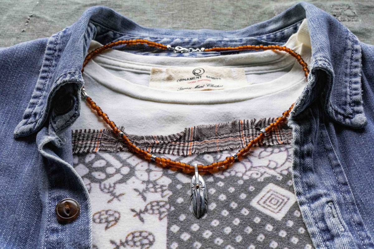 *Java grass beads & silver925 feather ネックレス拍卖