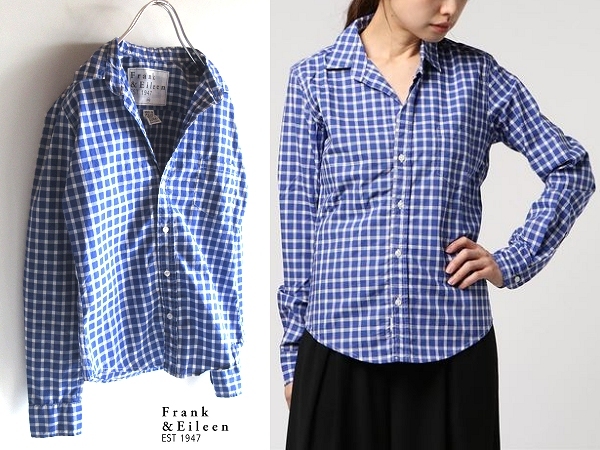 美品 Frank&Eileen フランク&アイリーン BARRY コットン チェック 開襟シャツ ブラウス XXS ブルー ホワイト 青白 USA製 ネコポス対応拍卖