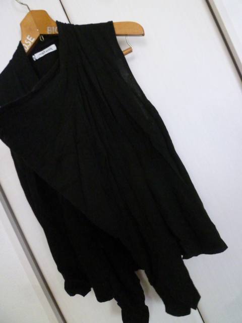 NEWYORKER/ニューヨーカー□黒変形ニットベストM/ストール風ブラック羽織着やせ□T617拍卖