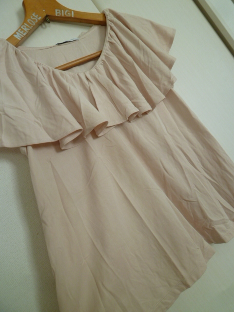 GREEN LABEL RELAXING/ユナイテッドアローズ□くすみピンク系大きめフリル襟トップス/グリーンレーベルリラクジング半袖トップス□BO618拍卖