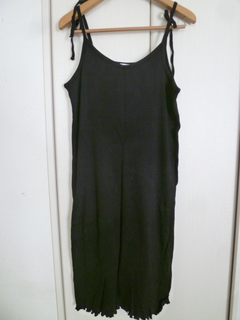 CIAOPANIC/チャオパニック□黒縦リブニットワンピースF/肩リボンブラック膝丈□BO618拍卖