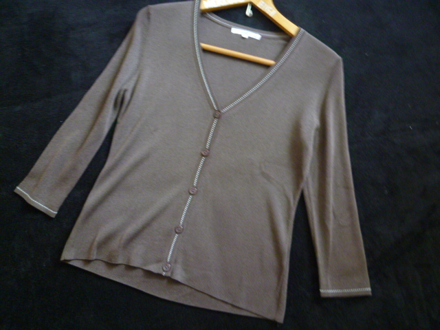 23区□ブラウンステッチ入りシンプルカーディガン38/オンワード樫山茶□T617拍卖