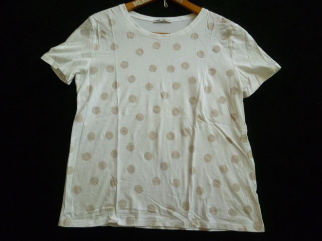ZARA/ザラ□白×ベージュあめ玉水玉TシャツカットソーEUR/L,USA/L/ホワイト半袖トップス□T617拍卖