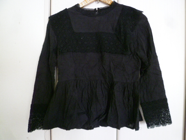 MOCA/モカ□黒かぎ編みレースデザイン刺繍花柄模様ブラウスカットソーM/ブラックゴシック系ゴスロリータ系□T617拍卖