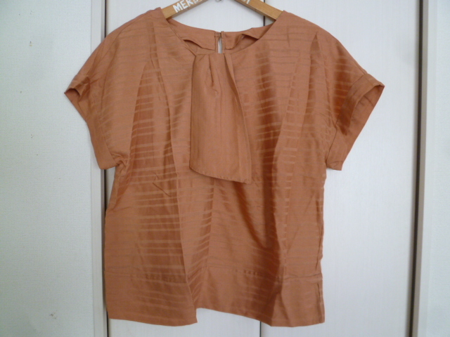 un dix covs/バレリー□くすみオレンジ系ボーダーストライプ変形ブラウスカットソー38/半袖トップス□BO618拍卖