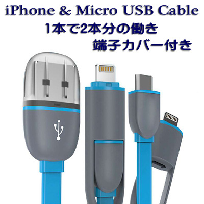 ◇2in1iPhone&マイクロUSBケーブル◇【ブルー】◇複数落札まとめて依頼対応品◇クリックポスト(追跡可)185円発送◇拍卖