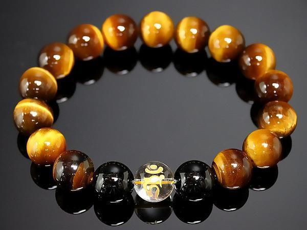 12mm/タイガーアイ&オニキス&梵字数珠ブレスレット■アン/辰巳年拍卖