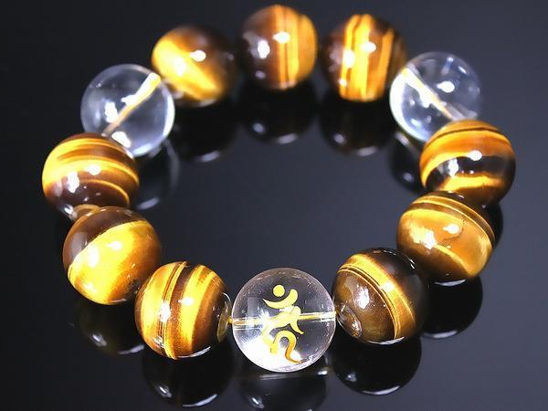 極太20mm/タイガーアイ&梵字水晶数珠ブレスレット■アン/辰巳年拍卖