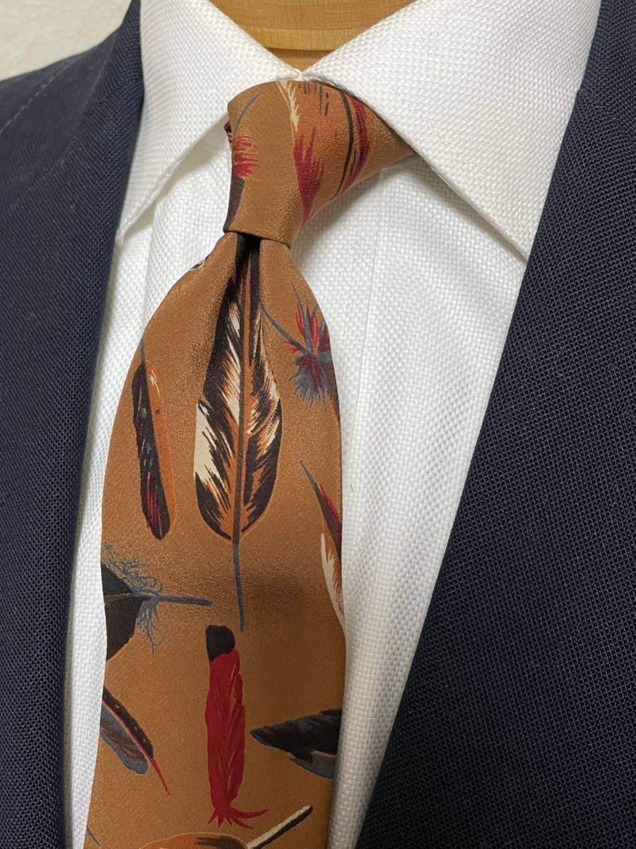 【希少】アバハウス ヴィンテージネクタイ 羽根柄プリント 大剣約8.5cm日本製拍卖