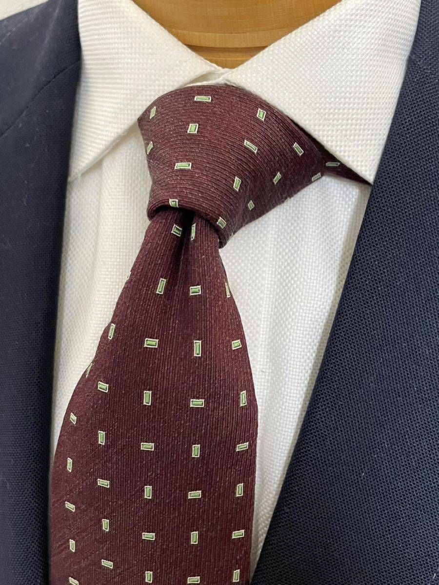 【美品】SCHIATTI ウールタイ スキャッティ小紋柄ネクタイ 日本製 ワインレッド 大剣約9cm拍卖