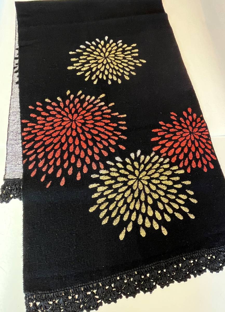 花とら●リサイクル ショール 黒 菊 リボン 220917拍卖