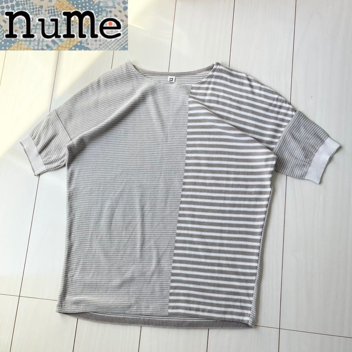 美品 17秋 Pal'las Palace パラスパレス nume ヌメ パネルボーダーワイドニット サイズ2 ドロップショルダー コットンニット トップス拍卖